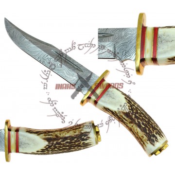 COLORADO ROCKIES STAG HANDLE DAMASCUS STEEL FORGED KNIFE - CLIP POINT BLADE